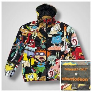 Members Only Nickelodeon Windbreaker Adult Small Black Rugrats Hooded Mesh Lined